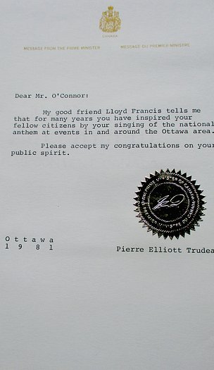 Letter from Canadian Prime Minister Pierre Elliot  Trudeau