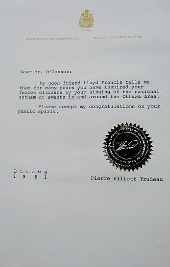 Letter from Canadian Prime Minister Pierre Elliot  Trudeau