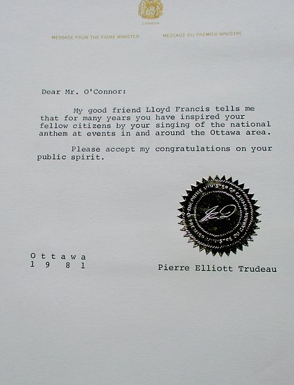 Letter from Canadian Prime Minister Pierre Elliot  Trudeau