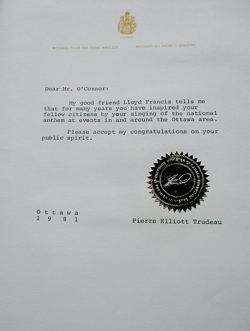 Letter from Canadian Prime Minister Pierre Elliot  Trudeau