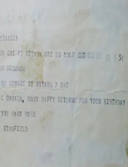Telegram of Birthday wishes from Rht.Honourable Robert Stanfield 1970