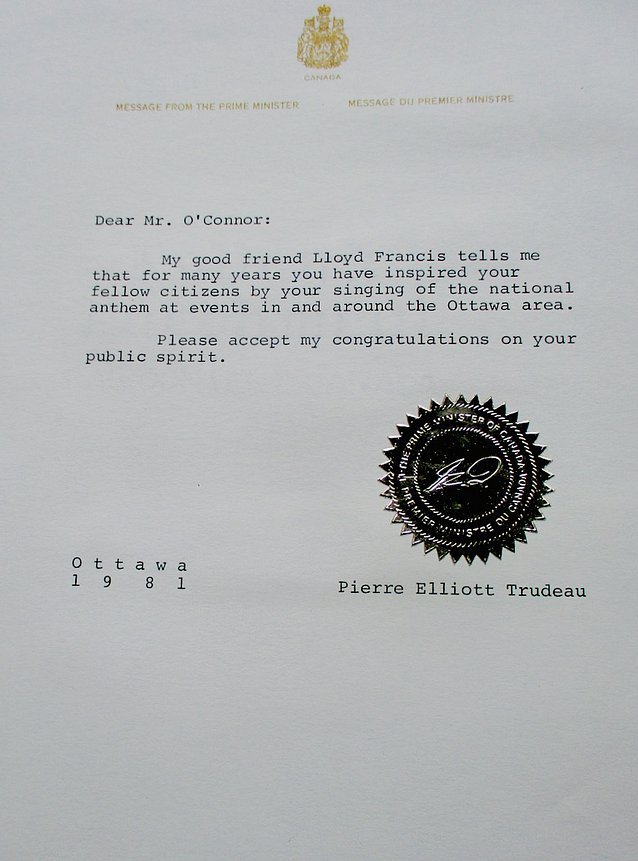 Letter from Pierre Trudeau Canadian Prime Minister